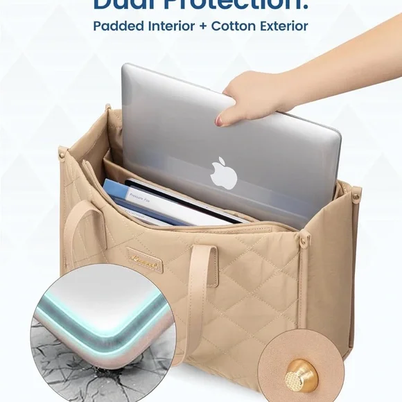 Laptop Puffer Tote Bag for Women, Lightweight Puffy Work Tote Bags fits 17 inch - Picture 5 of 8